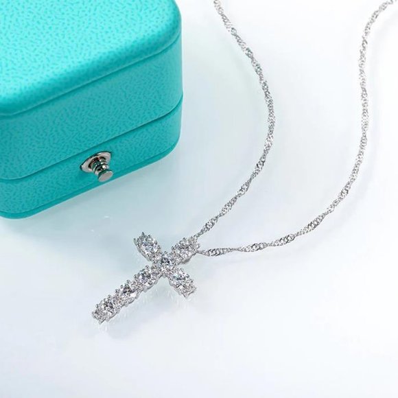 Certified 2.1 ct. t.w. Moissanite Diamond Holy Cross Necklace NEW - Picture 5 of 11